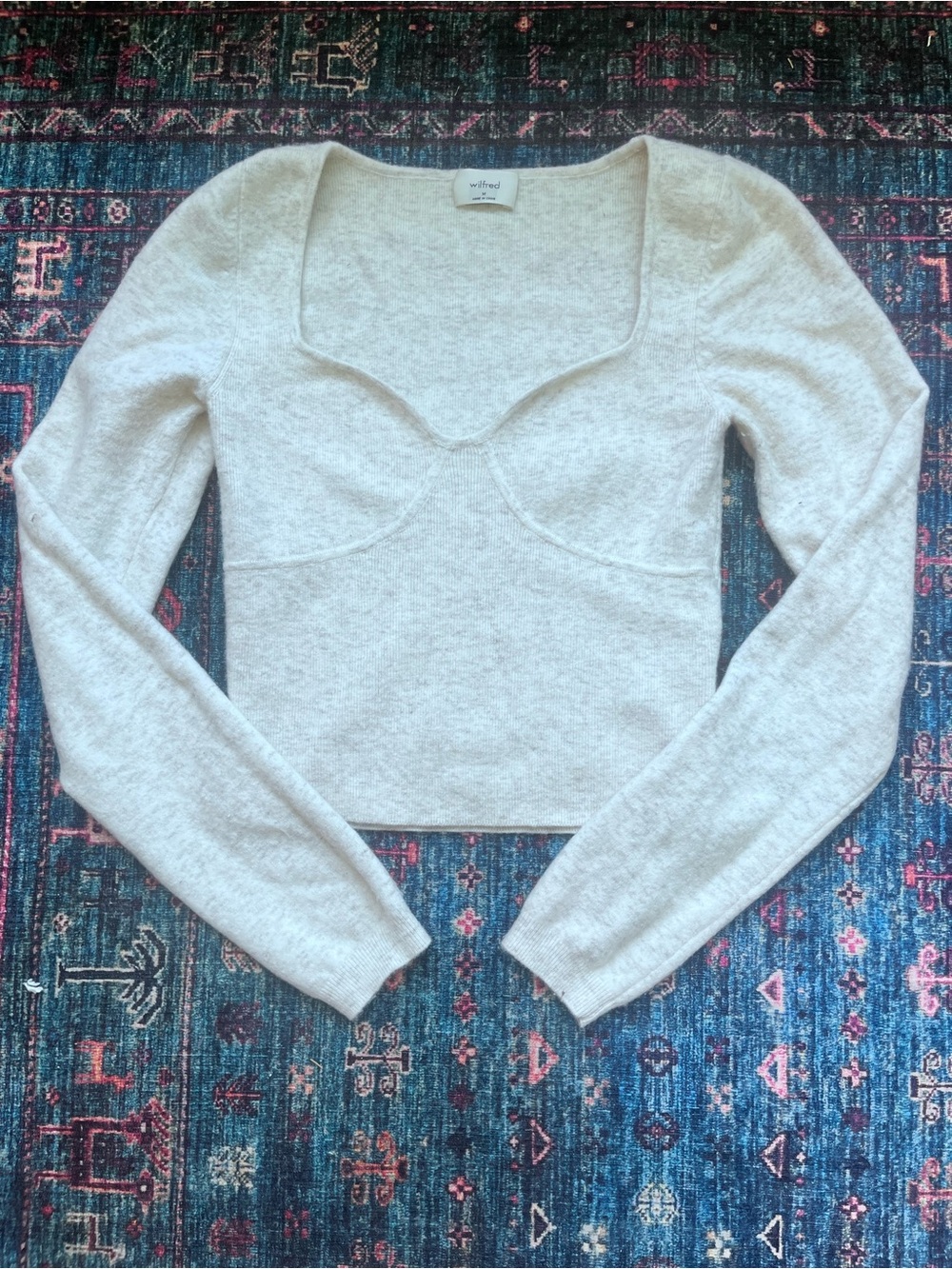 Wilfred Fitted Square-Neck Sweater Top in Light Heather Gray